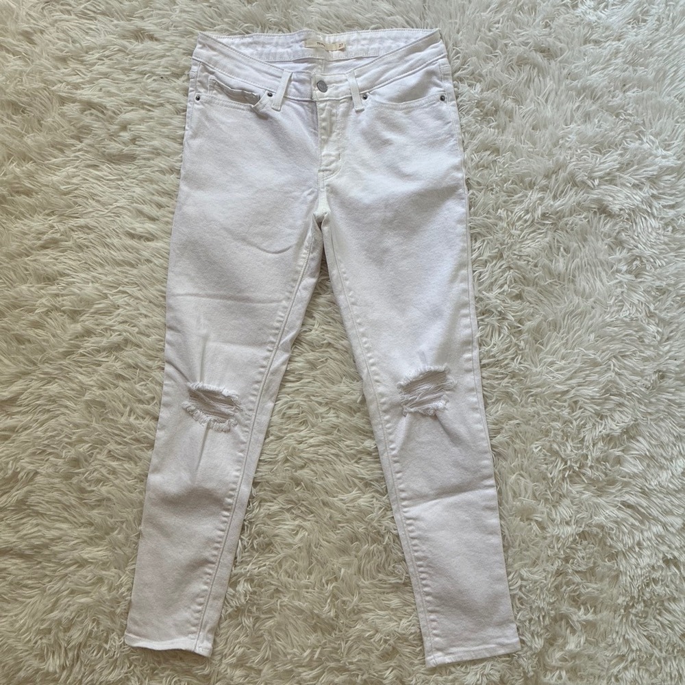 Levis 711 Skinny Jeans Womens White Distressed Denim Mid Rise Size 27